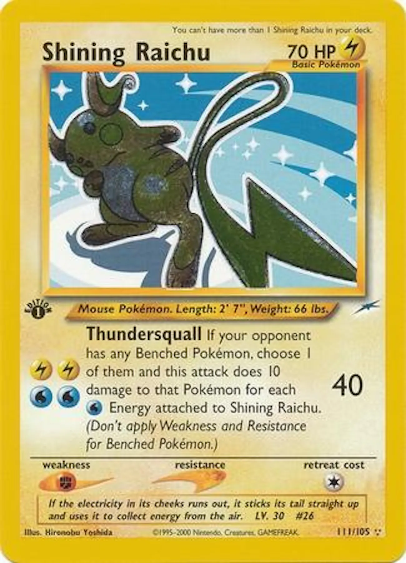 Pokemon Neo Destiny 1st Edition Single Shining Raichu 111/105 - SLIGHT