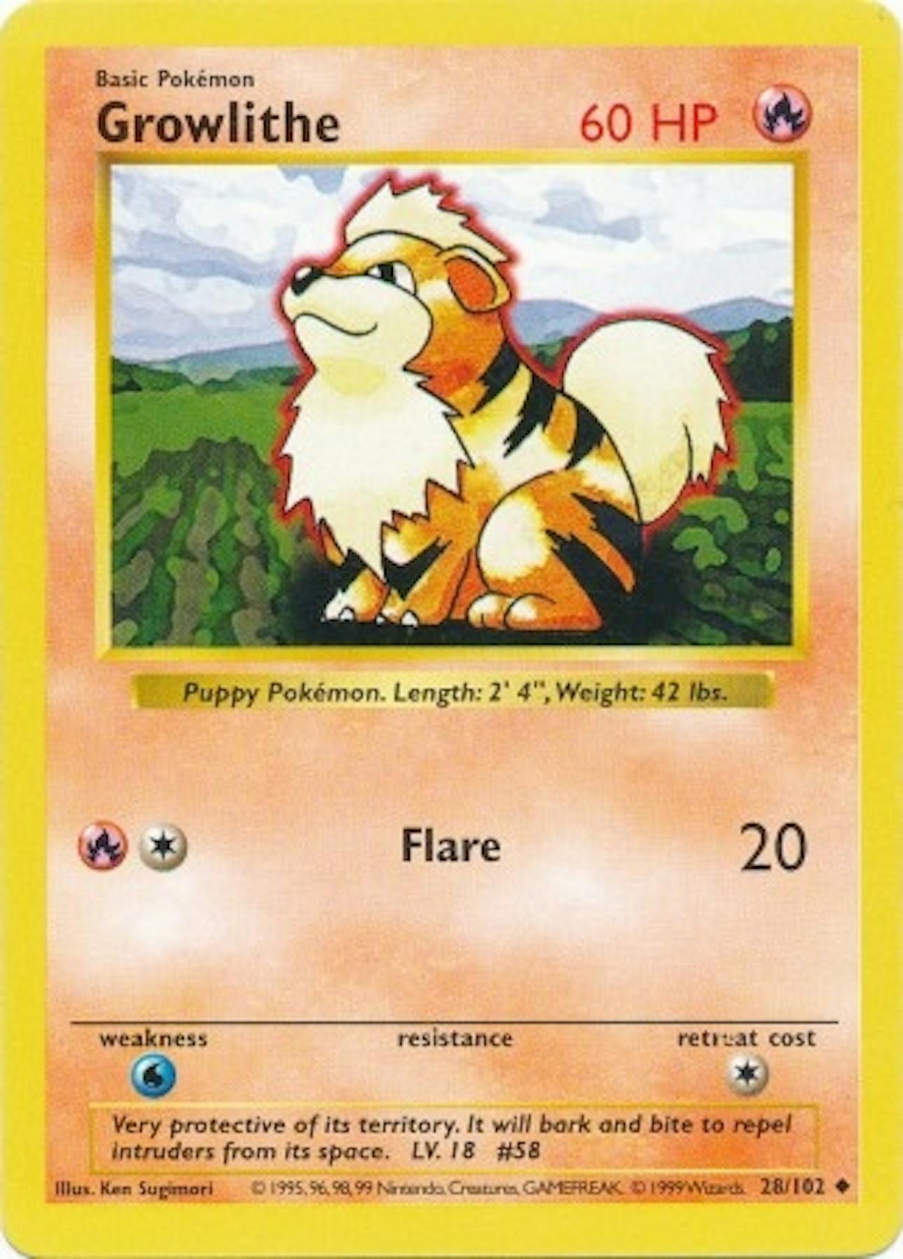 Pokemon Base Set SHADOWLESS Single Growlithe 28 NEAR MINT NM DA pokemon-base-set-shadowless-single-growlithe-28-near-mint-nm-da